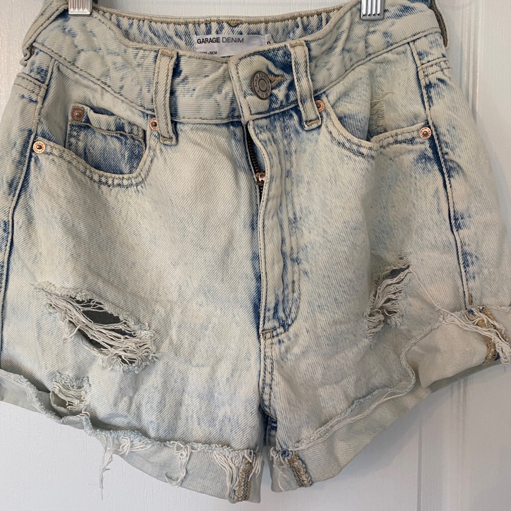 Garage Distressed Light Blue Denim Shorts